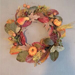 Chestnut Pumpkin & Leaves 22" Autumn Harvest Wreath NWT